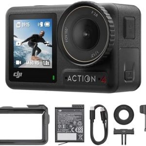 DJI Osmo Action 4 Standard Combo, 4K/120fps Waterproof Action Camera with a 1/1.3-Inch Sensor, Stunning Low-Light Imaging,10-bit & D-Log M Color Performance, Long-Lasting 160 Mins, Outdoor Camera