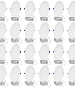 LAMPHOME 24-Pack of 8-Inch Slim LED Recessed Lights with Junction Box, Adjustable Color Temperatures (2700K-5000K), 18W Equivalent to 125W, Dimmable, 1600LM Brightness – ETL and Energy Star Certified