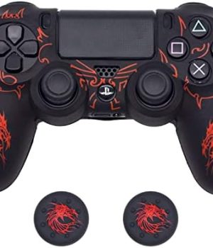 Skin for PS4 Controller, BRHE Anti-Slip Grip Silicone Cover Protector Case Compatible with PS4 Slim/Pro Wireless/Wired Gamepad Controller with 2 Dragon Carving Thumb Grip Caps